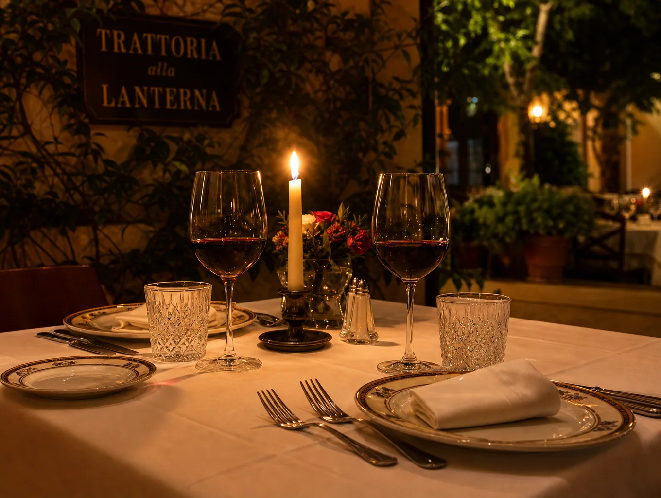 Warm candlelit dining room setting at CUCINA